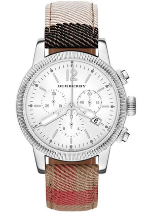 Buy Shop Burberry Utilitarian Chronograph White Dial Tri Tone Leather Strap Watch for Women - BU7820 USA Online