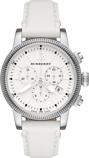 Buy Shop Burberry Utilitarian Chronograph White Dial White Leather Strap Watch for Women - BU7821 USA Online