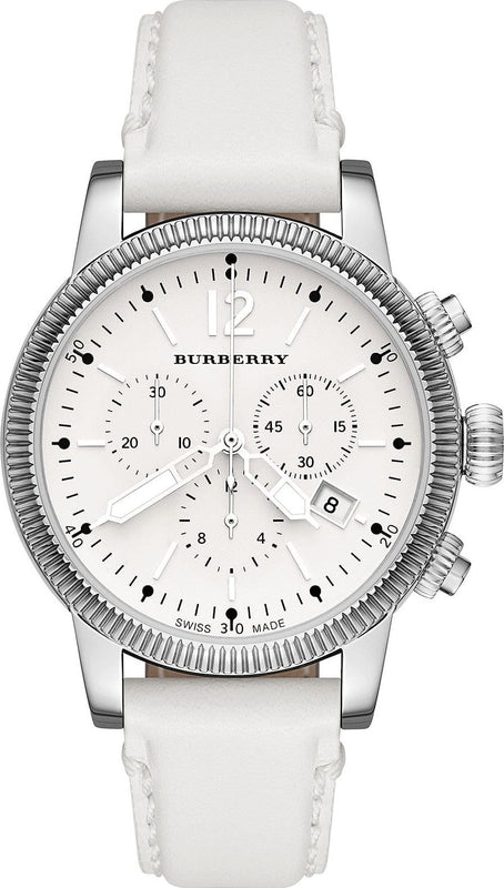 Buy Shop Burberry Utilitarian Chronograph White Dial White Leather Strap Watch for Women - BU7821 USA Online