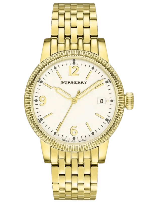 Buy Shop Burberry Utilitarian Quartz White Dial Gold Steel Strap Watch for Women - BU7857 USA Online