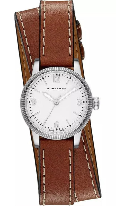 Buy Shop Burberry Utilitarian White Dial Brown Leather Strap Watch for Women - BU7848 USA Online