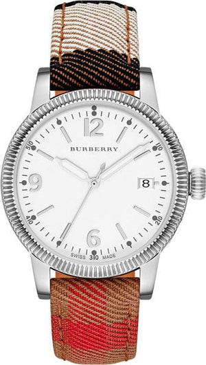 Buy Shop Burberry Utilitarian White Dial Multicolor Leather Strap Watch for Women - BU7824 USA Online