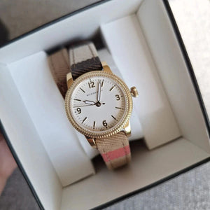 Buy Shop Burberry Utilitarian White Dial Multicolor Leather Strap Watch for Women - BU7851 USA Online