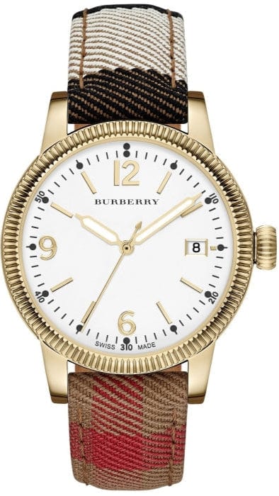 Buy Shop Burberry Utilitarian White Dial Multicolor Leather Strap Watch for Women - BU7853 USA Online