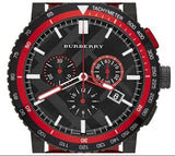 Burberry The City Chronograph Black Dial Red Rubber Strap Watch For Men - BU9805