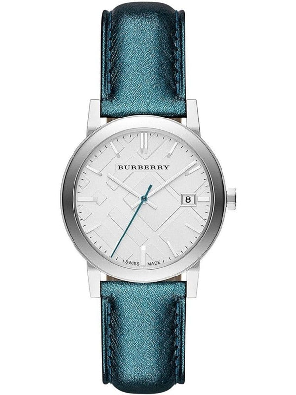 Buy Shop Burberry White Dial Turquoise Leather Strap Watch for Women - BU9120 USA Online