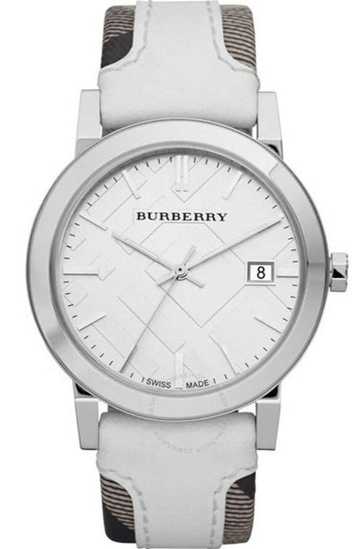 Buy Shop Burberry The City Silver Dial White Leather Strap Watch for Women - BU9019 USA Online