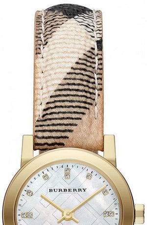 Buy Shop Burberry The City Diamonds Mother of Pearl Dial Brown Leather Strap Watch for Women - BU9226 USA Online