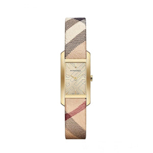 Buy Shop Burberry Pioneer Gold Dial Haymarket Beige Leather Strap Watch for Women - BU9509 USA Online