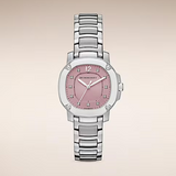 Burberry The Britain Diamonds Pink Dial Silver Steel Strap Watch for Women - BBY1805