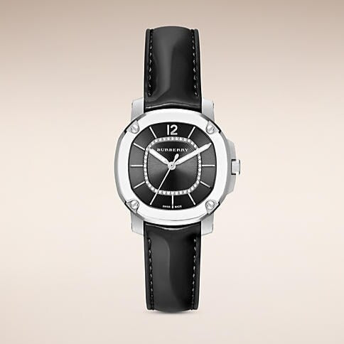 Buy Shop Burberry The Britain Diamonds Black Dial Black Leather Strap Watch for Women - BBY1809 USA Online