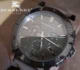 Buy Shop Burberry The City Chronograph Ion Plated Grey Dial Grey Leather Strap Watch for Men - BU9384 USA Online