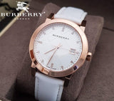 Burberry The City Diamonds White Dial White Leather Strap Watch for Women - BU9130