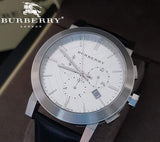 Burberry The City Chronograph White Dial Black Leather Strap Watch for Men - BU9355