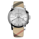 Burberry The City Nova White Dial Checked Brown Leather Strap Watch for Men - BU9357