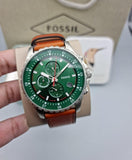 Buy Shop Fossil Dillinger Luggage Chronograph Green Dial Brown Leather Strap Watch for Men - FS5734 USA Online