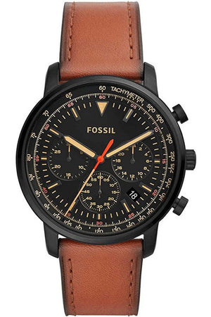 Buy Shop Fossil Goodwin Luggage Chronograph Black Dial Brown Leather Strap Watch for Men - FS5501 USA Online