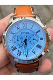 Buy Shop Fossil Grant Chronograph Blue Dial Brown Leather Strap Watch for Men - FS5184 USA Online