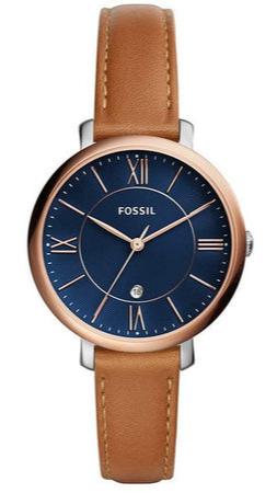 Buy Shop Fossil Jacqueline Three Hand Date Luggage Blue Dial Brown Leather Strap Watch for Women - ES4274 USA Online