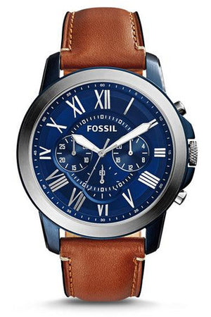 Buy Shop Fossil Grant Chronograph Blue Dial Brown Leather Strap Watch for Men - FS5210 USA Online