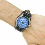 Fossil Coachman Chronograph Blue Dial Black Leather Strap Watch for Men - CH2564