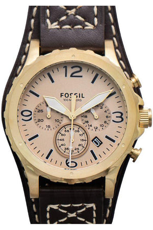 Buy Shop Fossil Nate Chronograph Gold Dial Brown Leather Strap Watch for Men - JR1495 USA Online