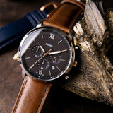 Buy Shop Fossil Neutra Chronograph Black Dial Brown Leather Strap Watch for Men - FS5408 USA Online
