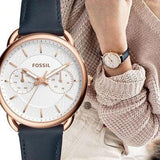 Buy Shop Fossil Tailor White Dial Blue Leather Strap Watch for Women - ES4260 USA Online