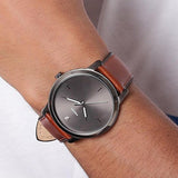 Buy Shop Fossil The Minimalist 3H Grey Dial Brown Leather Strap Watch for Men - FS5479 USA Online