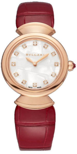 Buy Shop Bvlgari Divas Dream Diamonds Mother of Pearl Dial Red Leather Strap Watch for Women - DREAM102840 USA Online