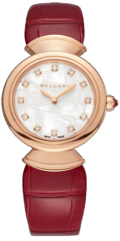 Buy Shop Bvlgari Divas Dream Diamonds Mother of Pearl Dial Red Leather Strap Watch for Women - DREAM102840 USA Online