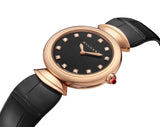 Buy Shop Bvlgari Divas Dream Quartz Diamonds Black Dial Black Leather Strap Watch for Women - DREAM102841 USA Online