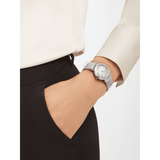 Buy Shop Bvlgari LVCEA Diamonds Silver Mother of Pearl Dial Silver Leather Strap Watch for Women - LVCEA103367 USA Online