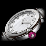 Buy Shop Bvlgari LVCEA Diamonds Silver Mother of Pearl Dial Silver Leather Strap Watch for Women - LVCEA103367 USA Online