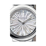 Buy Shop Bvlgari LVCEA Diamonds Silver Mother of Pearl Dial Silver Leather Strap Watch for Women - LVCEA103367 USA Online