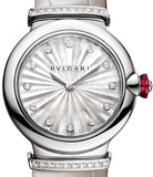 Buy Shop Bvlgari LVCEA Diamonds Silver Mother of Pearl Dial Silver Leather Strap Watch for Women - LVCEA103367 USA Online