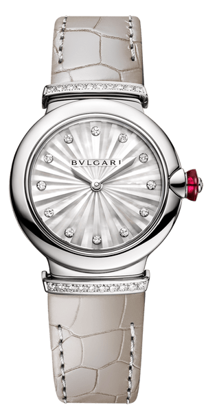 Buy Shop Bvlgari LVCEA Diamonds Silver Mother of Pearl Dial Silver Leather Strap Watch for Women - LVCEA103367 USA Online