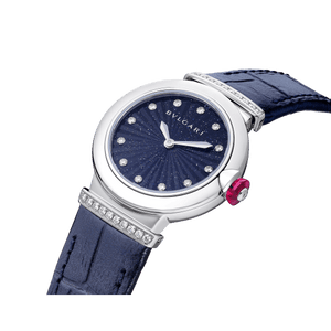 Buy Shop Bvlgari Lvcea Intarsio Aventurine Diamonds Blue Dial Blue Leather Strap Watch for Women - LVCEA103617 USA Online