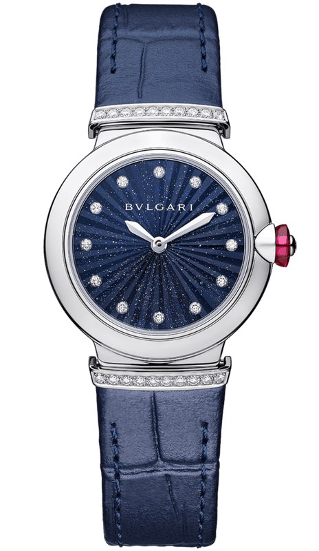 Buy Shop Bvlgari Lvcea Intarsio Aventurine Diamonds Blue Dial Blue Leather Strap Watch for Women - LVCEA103617 USA Online