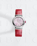 Buy Shop Bvlgari Lvcea Intarsio Diamonds Mother of Pearl Pink Dial Red Leather Strap Watch for Women - LVCEA103619 USA Online
