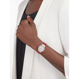 Buy Shop Bvlgari Lvcea Intarsio Diamonds Mother of Pearl Pink Dial Red Leather Strap Watch for Women - LVCEA103619 USA Online