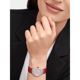 Buy Shop Bvlgari Lvcea Intarsio Diamonds Mother of Pearl Pink Dial Red Leather Strap Watch for Women - LVCEA103619 USA Online