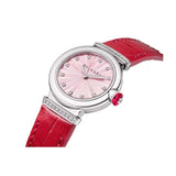 Buy Shop Bvlgari Lvcea Intarsio Diamonds Mother of Pearl Pink Dial Red Leather Strap Watch for Women - LVCEA103619 USA Online