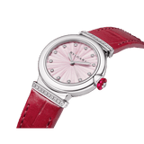 Buy Shop Bvlgari Lvcea Intarsio Diamonds Mother of Pearl Pink Dial Red Leather Strap Watch for Women - LVCEA103619 USA Online