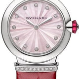 Buy Shop Bvlgari Lvcea Intarsio Diamonds Mother of Pearl Pink Dial Red Leather Strap Watch for Women - LVCEA103619 USA Online