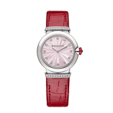 Buy Shop Bvlgari Lvcea Intarsio Diamonds Mother of Pearl Pink Dial Red Leather Strap Watch for Women - LVCEA103619 USA Online