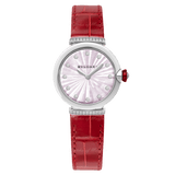 Buy Shop Bvlgari Lvcea Intarsio Diamonds Mother of Pearl Pink Dial Red Leather Strap Watch for Women - LVCEA103619 USA Online