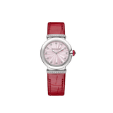 Buy Shop Bvlgari Lvcea Intarsio Diamonds Mother of Pearl Pink Dial Red Leather Strap Watch for Women - LVCEA103619 USA Online