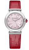 Buy Shop Bvlgari Lvcea Intarsio Diamonds Mother of Pearl Pink Dial Red Leather Strap Watch for Women - LVCEA103619 USA Online