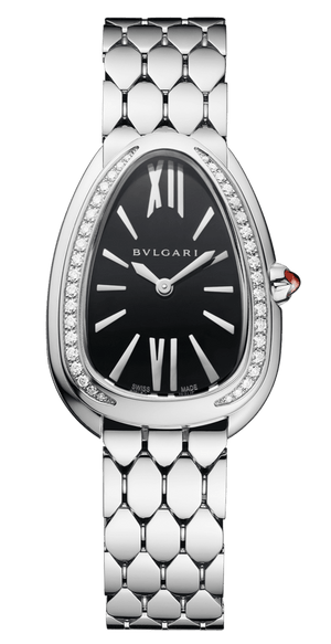 Buy Shop Bvlgari Serpenti Seduttori Diamonds Black Dial Silver Steel Strap Watch for Women - SERPENTI103449 USA Online